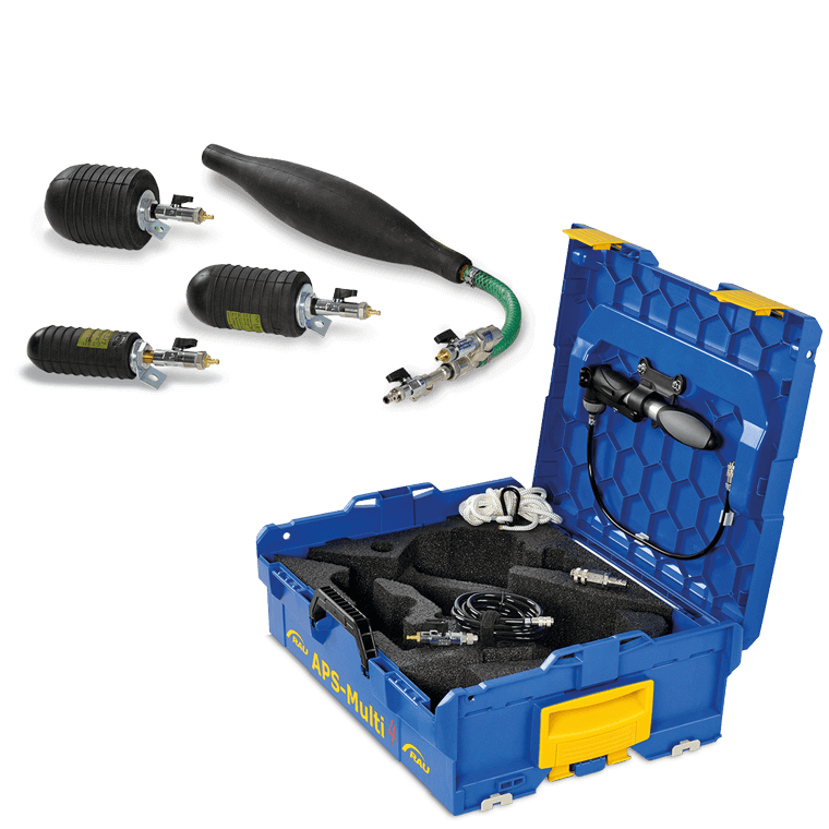 RAU Abwasser Prüfset Multi 4 mit robusten Dichtkissen.