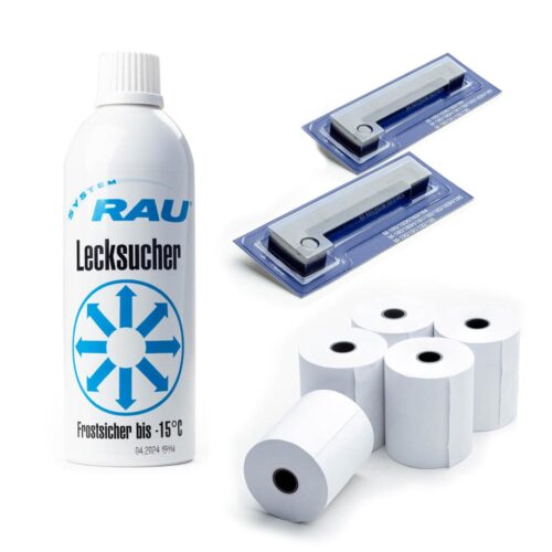 Set 5x Papierrollen + 2x Farbbänder + 1x Leckfinder für DPG07 TOUCH